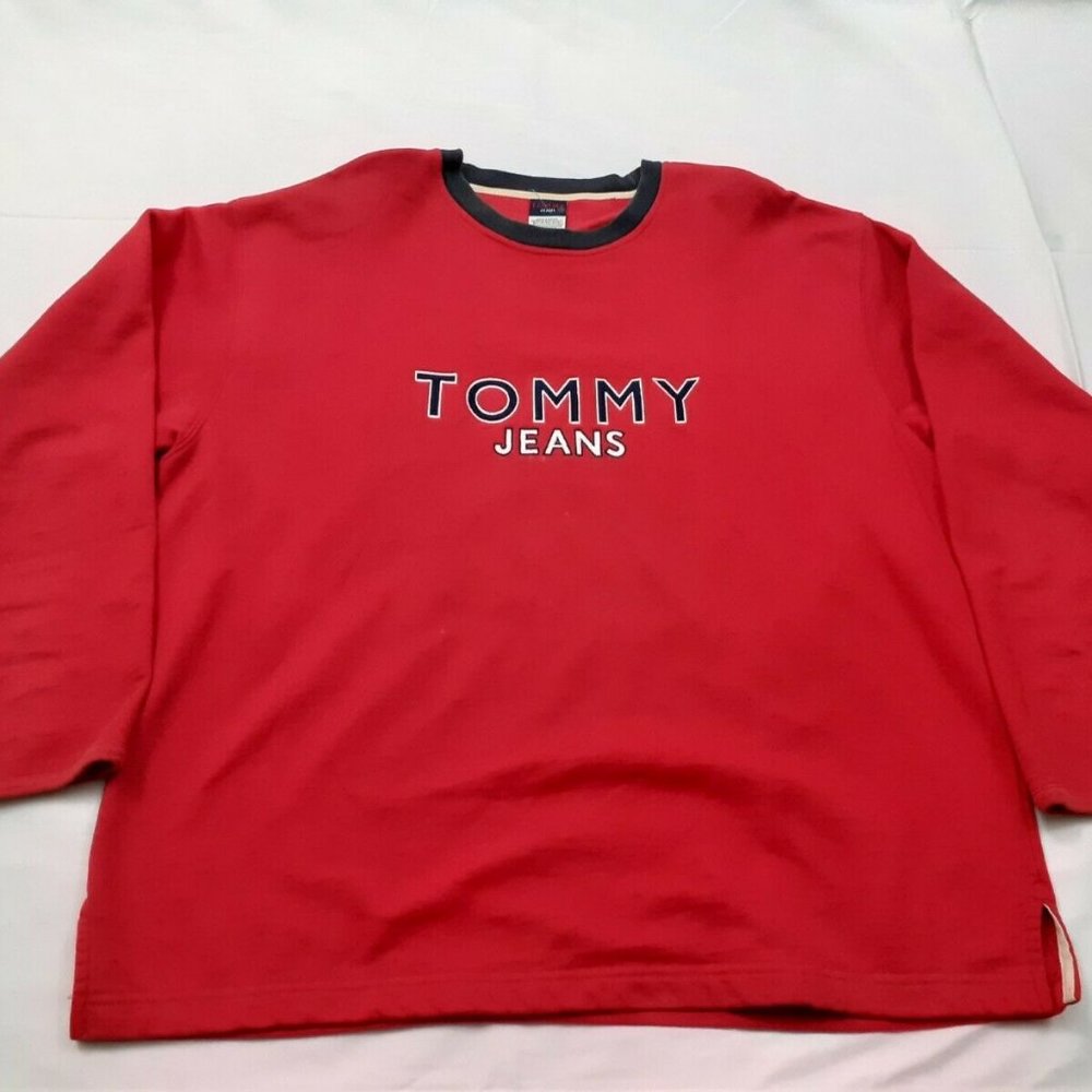 Vtg Tommy Jeans Sweater Spellout Colorblock Large